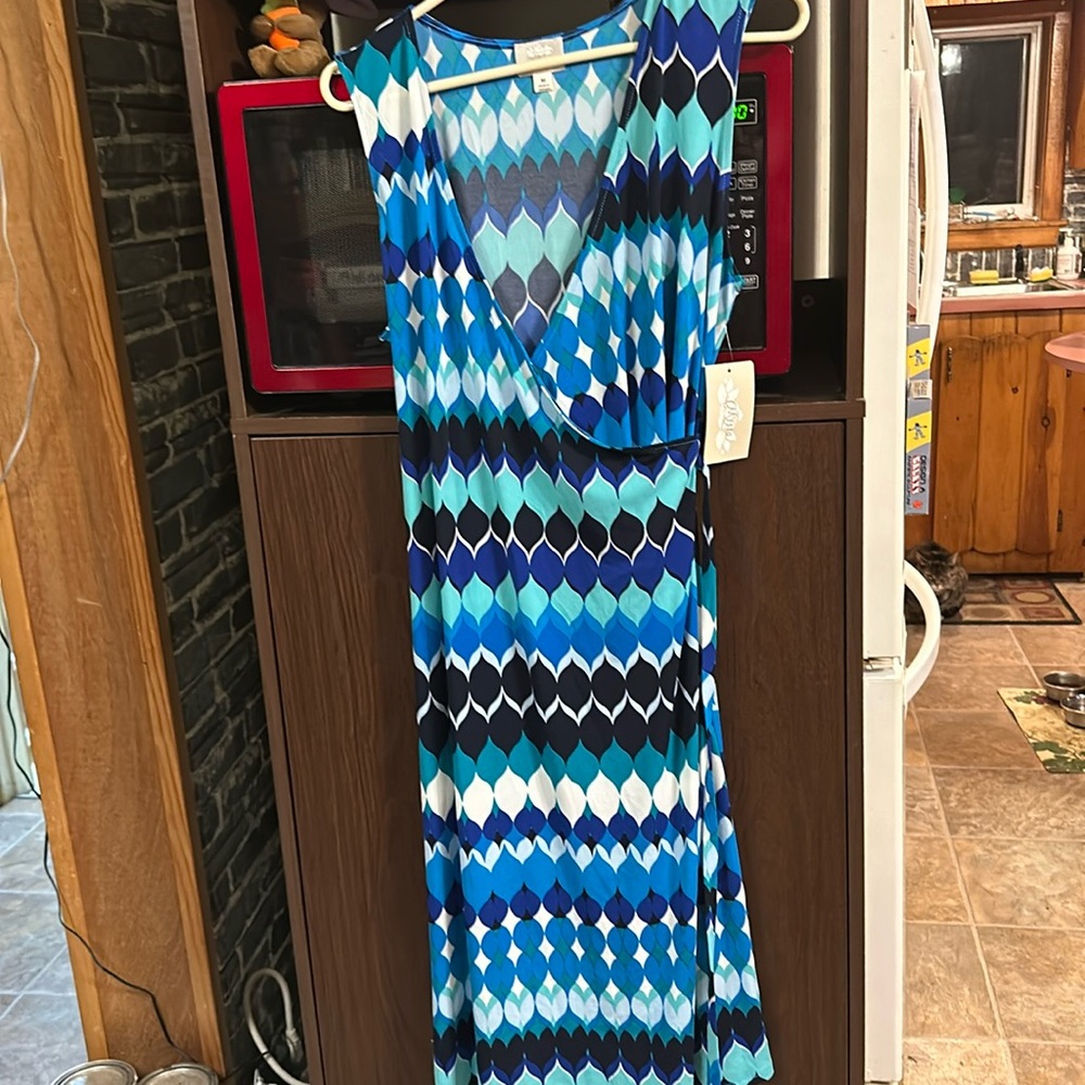 NWT Misia dress in blues snd white in size M